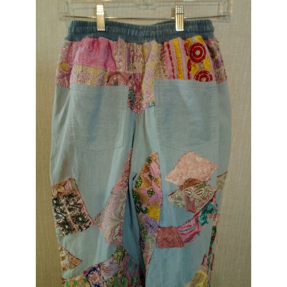 Momo New York Womens Boho Patchwork Jogger Pants Elastic Waist Pockets Size L - Picture 5 of 16